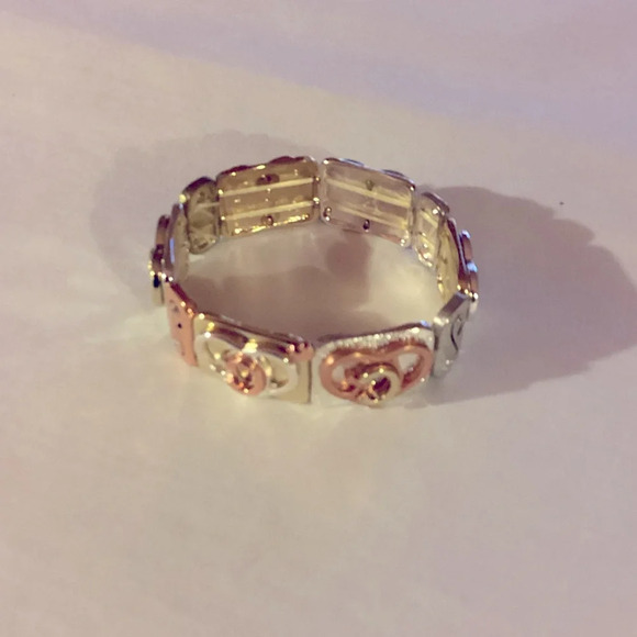 Silver, Rose and Gold Tone Stretch Bracelet Jewelry - Silver, Rose and Gold Tone Stretch Bracelet